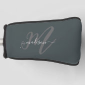 Neutraal Grijs Vet Script Monogram en Naam Golfheadcover (Voorkant)
