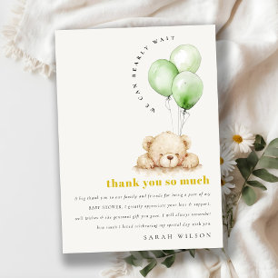 Neutraal Groen Bearly Wachtballon Baby shower Bedankkaart