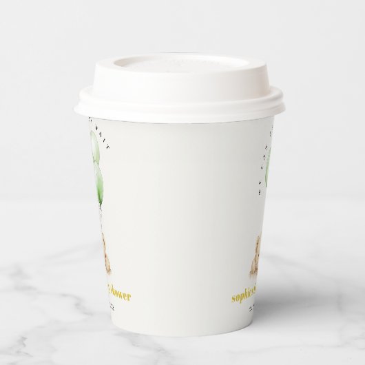 Neutraal Groen Bearly Wachtballon Baby shower Papieren Bekers (Links)