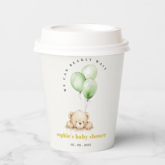 Neutraal Groen Bearly Wachtballon Baby shower Papieren Bekers