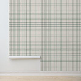 Neutraal Groen Beige Schotlandse ruit Behang