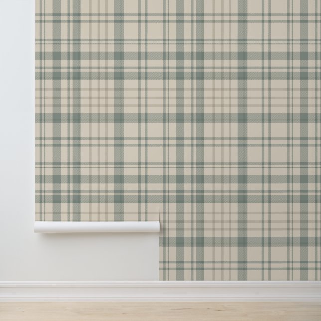 Neutraal Groen Beige Schotlandse ruit Behang (Applicatie)