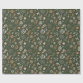 Neutraal groen gekleurd Floral Print Patroon Cadeaupapier (Vlak)