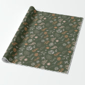 Neutraal groen gekleurd Floral Print Patroon Cadeaupapier (Uitgerold)