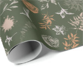 Neutraal groen gekleurd Floral Print Patroon Cadeaupapier (Rol Hoek)