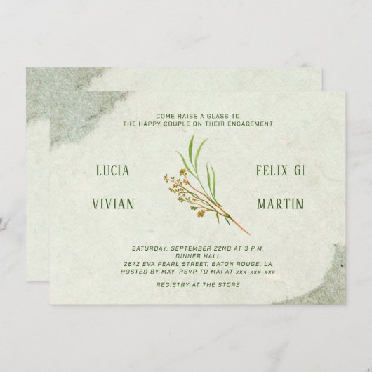 Neutraal  groen rustiek verlovingsfeest kaart (Voorkant / Achterkant)