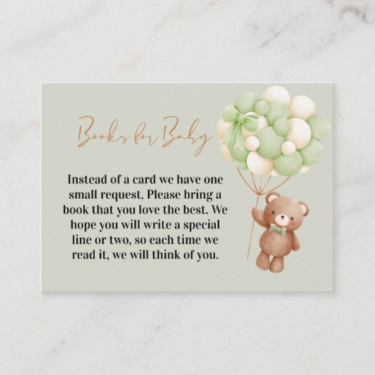 Neutraal Groene Teddybeer Oh Baby Books Baby showe Informatiekaartje (Voorkant)