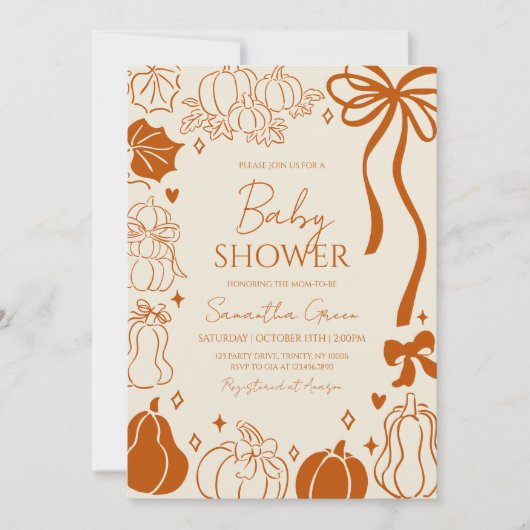 Neutraal handgetekende Herfst pompoen Baby shower Kaart (Voorkant)