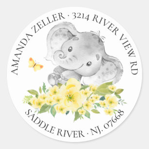 Neutraal Happy Elephant Baby shower retouradres Ronde Sticker