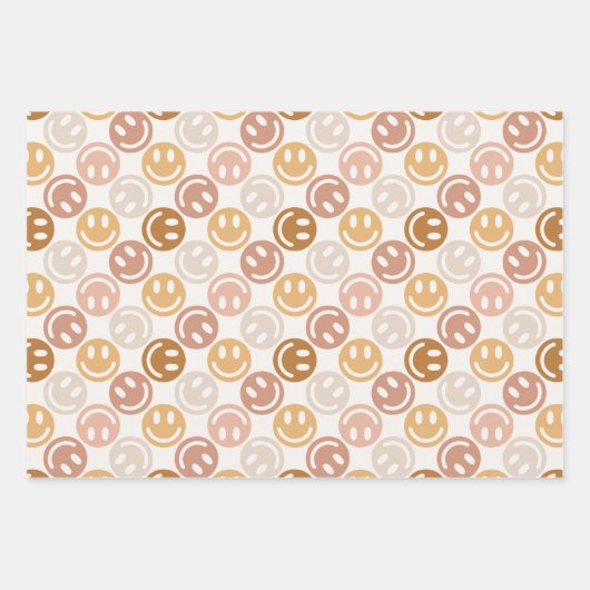 Neutraal Happy Face Stripes en Polka Dot Inpakpapier Vel (Voorkant)