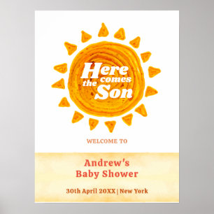 Neutraal Hier kom Boho Baby shower welkom Poster