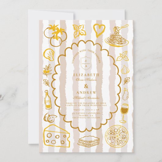 Neutraal Italiaans eten bruiloft ontwerp Kaart (Voorkant)