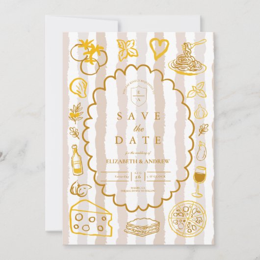 Neutraal Italiaans eten bruiloft ontwerp Save The Date (Voorkant)