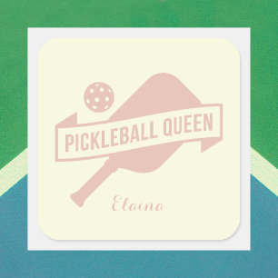 Neutraal Ivoor en Blush Pink Pickleball Queen Vierkante Sticker