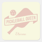 Neutraal Ivoor en Blush Pink Pickleball Queen Vierkante Sticker (Voorkant)