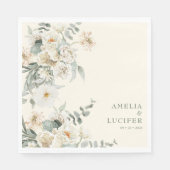 Neutraal Ivoor Floral Salie groen Huwelijk Servet (Voorkant)