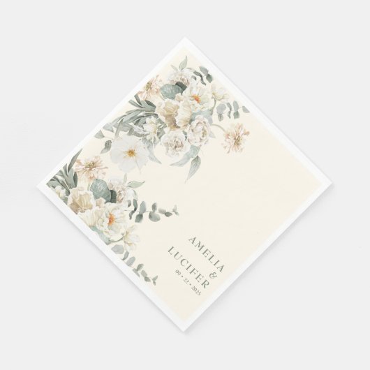Neutraal Ivoor Floral Salie groen Huwelijk Servet (Hoek)
