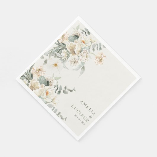 Neutraal Ivoor Floral Salie groen Huwelijk Servet (Hoek)