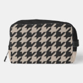 Neutraal Ivoor Taupe Beige Houndstooth Patroon Toilettasje (Achterkant)