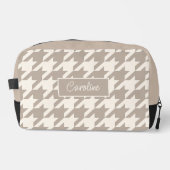 Neutraal Ivoor Taupe Beige Houndstooth Patroon Toilettasje (Voorkant)