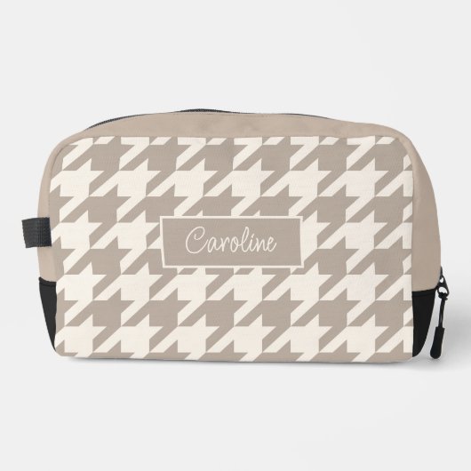 Neutraal Ivoor Taupe Beige Houndstooth Patroon Toilettasje (Voorkant)