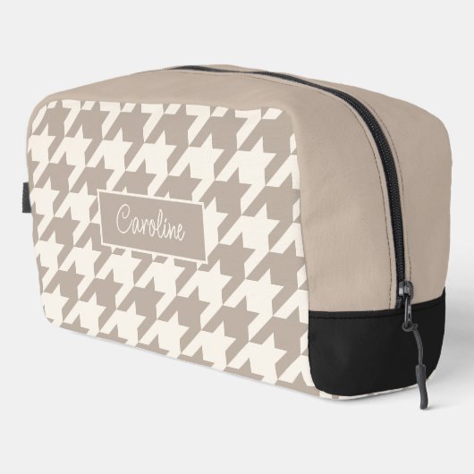 Neutraal Ivoor Taupe Beige Houndstooth Patroon Toilettasje (Rechterhoek)