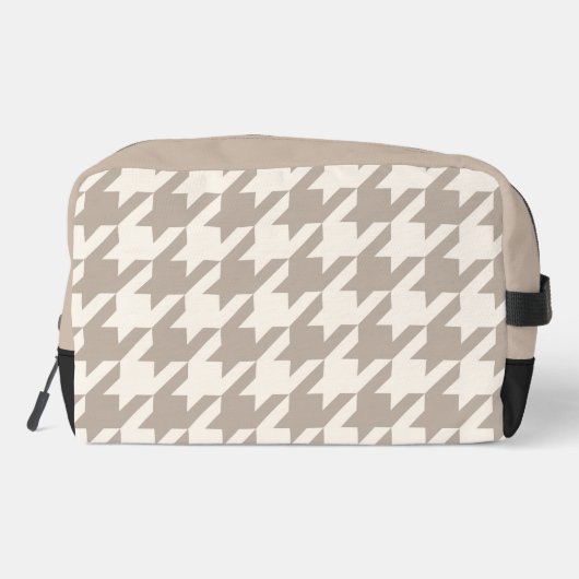 Neutraal Ivoor Taupe Beige Houndstooth Patroon Toilettasje (Achterkant)