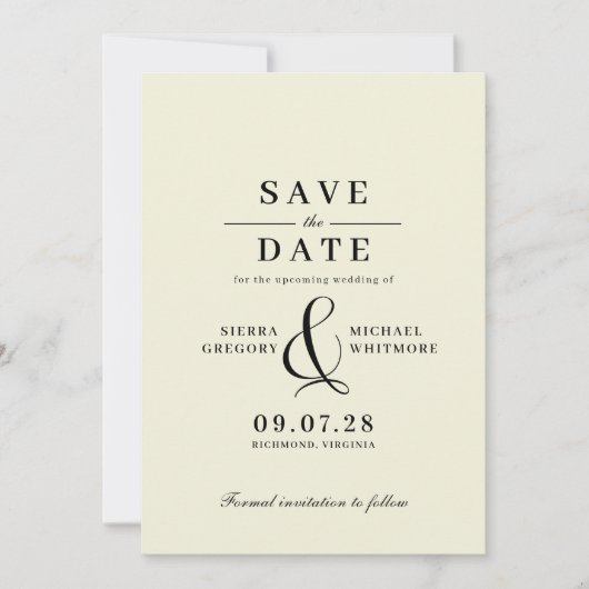 Neutraal ivoor + zwart | Classic Modern Save The Date (Voorkant)