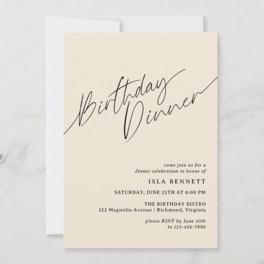 Neutraal Ivory Cream Modern Script Verjaardagsdine Kaart (Voorkant)