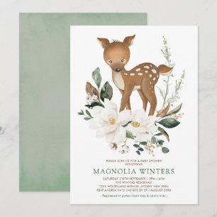 Neutraal Ivory Greenery Forest Deer Baby shower Kaart