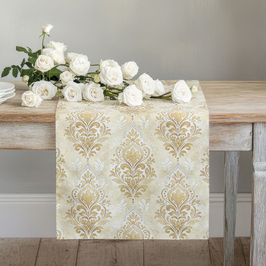 Neutraal Ivory Table Runner Artistic Damask Patter Lange Tafelloper