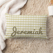 Neutraal kinderdagverblijf Gingham Pillow met naam Kussen (Deken)