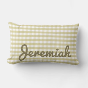 Neutraal kinderdagverblijf Gingham Pillow met naam Kussen