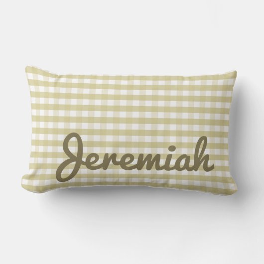 Neutraal kinderdagverblijf Gingham Pillow met naam Kussen (Voorkant)