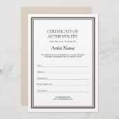 Neutraal Kraft Certificaat van Echtheid voor Kunst Bedankkaart (Voorkant / Achterkant)