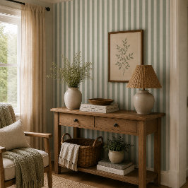 Neutraal Landelijke Saliegroene Streep Farmhouse C Behang