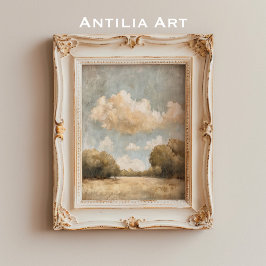 Neutraal Landschapsolieverfschilderij  Bewolkte He Poster