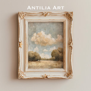Neutraal Landschapsolieverfschilderij Bewolkte He Poster