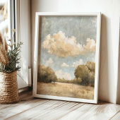 Neutraal Landschapsolieverfschilderij  Bewolkte He Poster