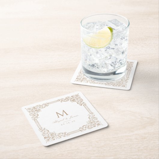 Neutraal  Lijst Elegant bruiloft Monogram Kartonnen Onderzetters (Insitu)