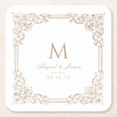 Neutraal  Lijst Elegant bruiloft Monogram Kartonnen Onderzetters (Voorkant)