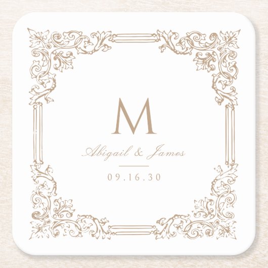 Neutraal  Lijst Elegant bruiloft Monogram Kartonnen Onderzetters (Voorkant)