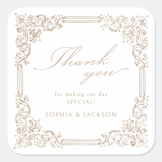 Neutraal  Lijst Elegant Script Bedankt Vierkante Sticker (Voorkant)