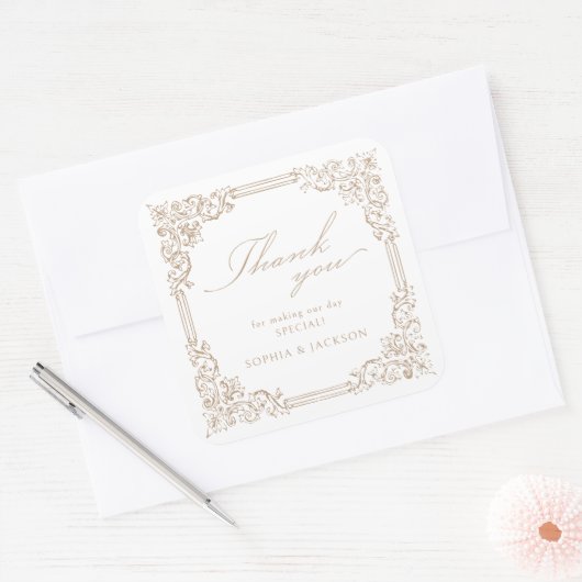 Neutraal  Lijst Elegant Script Bedankt Vierkante Sticker (Envelop)
