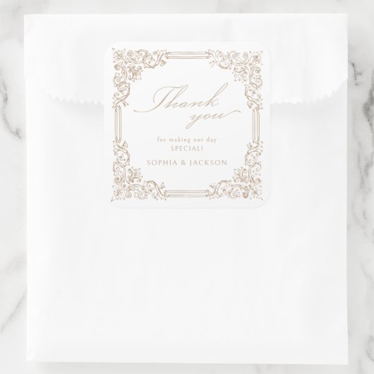 Neutraal  Lijst Elegant Script Bedankt Vierkante Sticker (Tas)