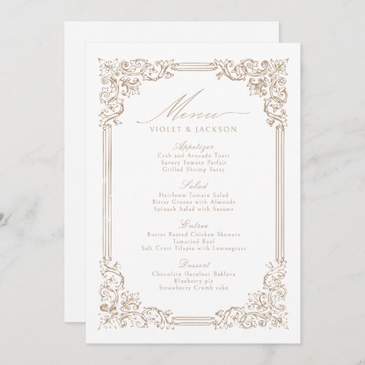 Neutraal Lijst Elegant Script Wedding Menu (Voorkant / Achterkant)