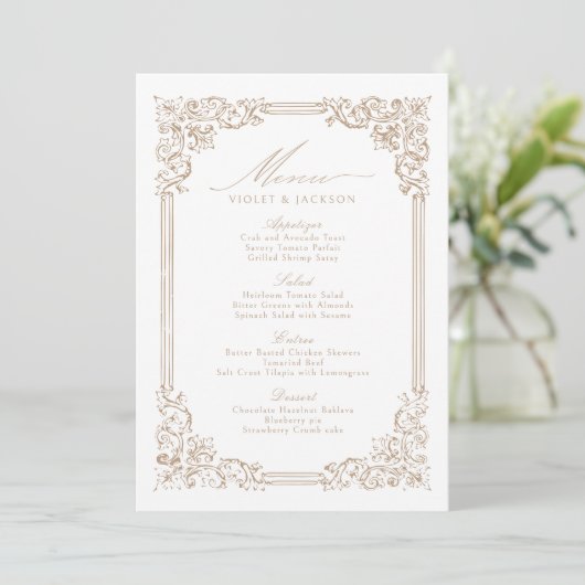 Neutraal Lijst Elegant Script Wedding Menu (Staand voorkant)