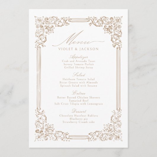 Neutraal  Lijst Elegant Script Wedding Menu (Voorkant)