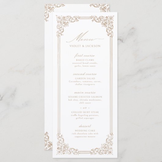 Neutraal  Lijst Elegant Script Wedding Menu (Voorkant / Achterkant)