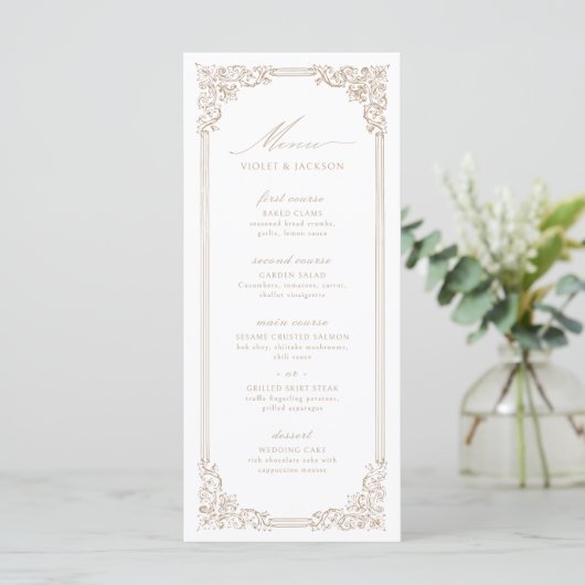 Neutraal Lijst Elegant Script Wedding Menu (Staand voorkant)